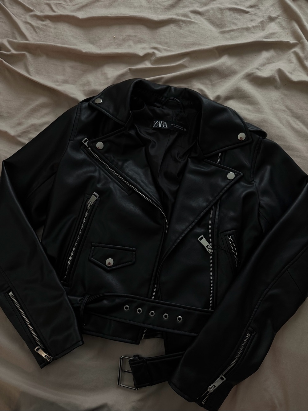 Zara Black Leather Biker Jacket XS (never worn)